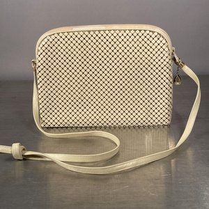 Vintage 1970s Whiting & Davis Cream Metal Mesh Purse Zip Closure Shoulder Bag